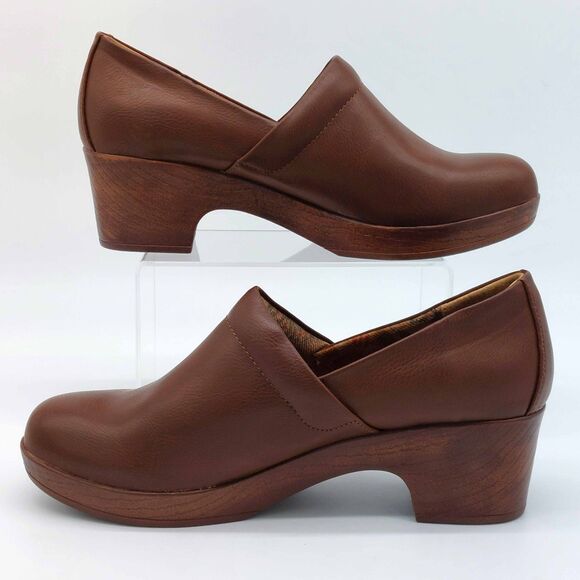 BOC Born Concepts Brown Slip-On Clogs Size 10M Faux Leather Comfort Heel Shoes - Picture 5 of 10